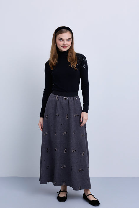 Embellished A-Line Midi Skirt