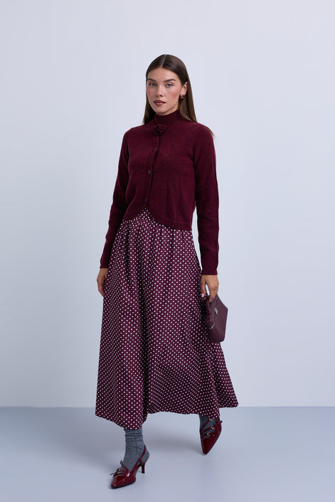 Polka dot subtly gathered waist skirt