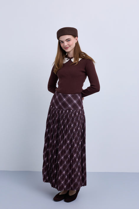 Plaid A-Line Midi Skirt