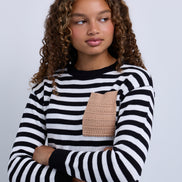 Striped Knit Top with Contrast Pocket