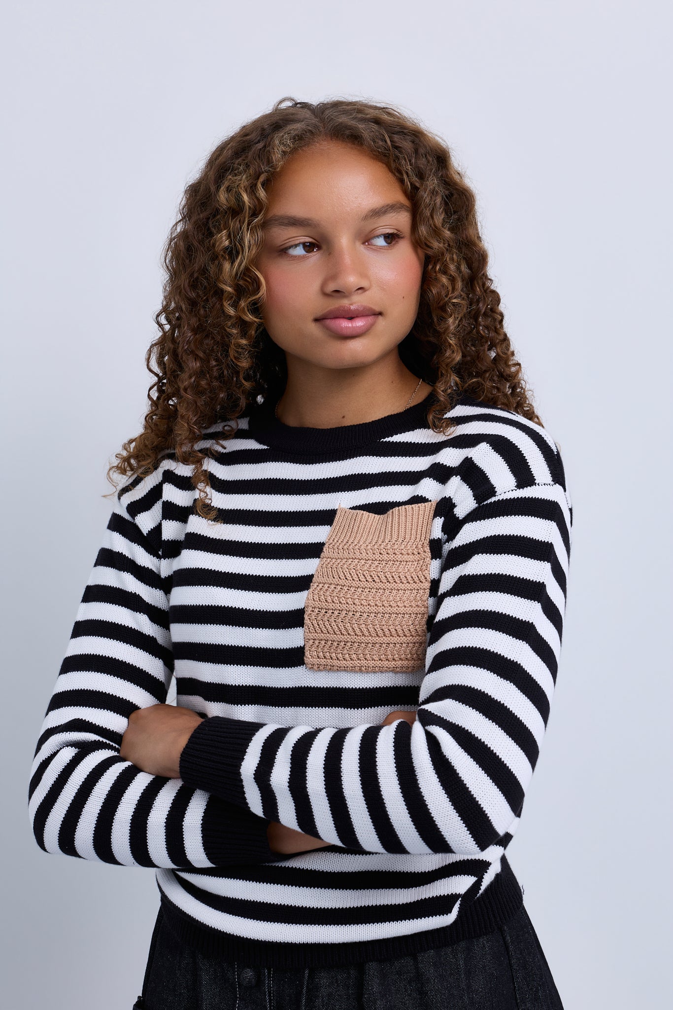 Striped Knit Top with Contrast Pocket