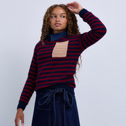 Striped Knit Top with Contrast Pocket