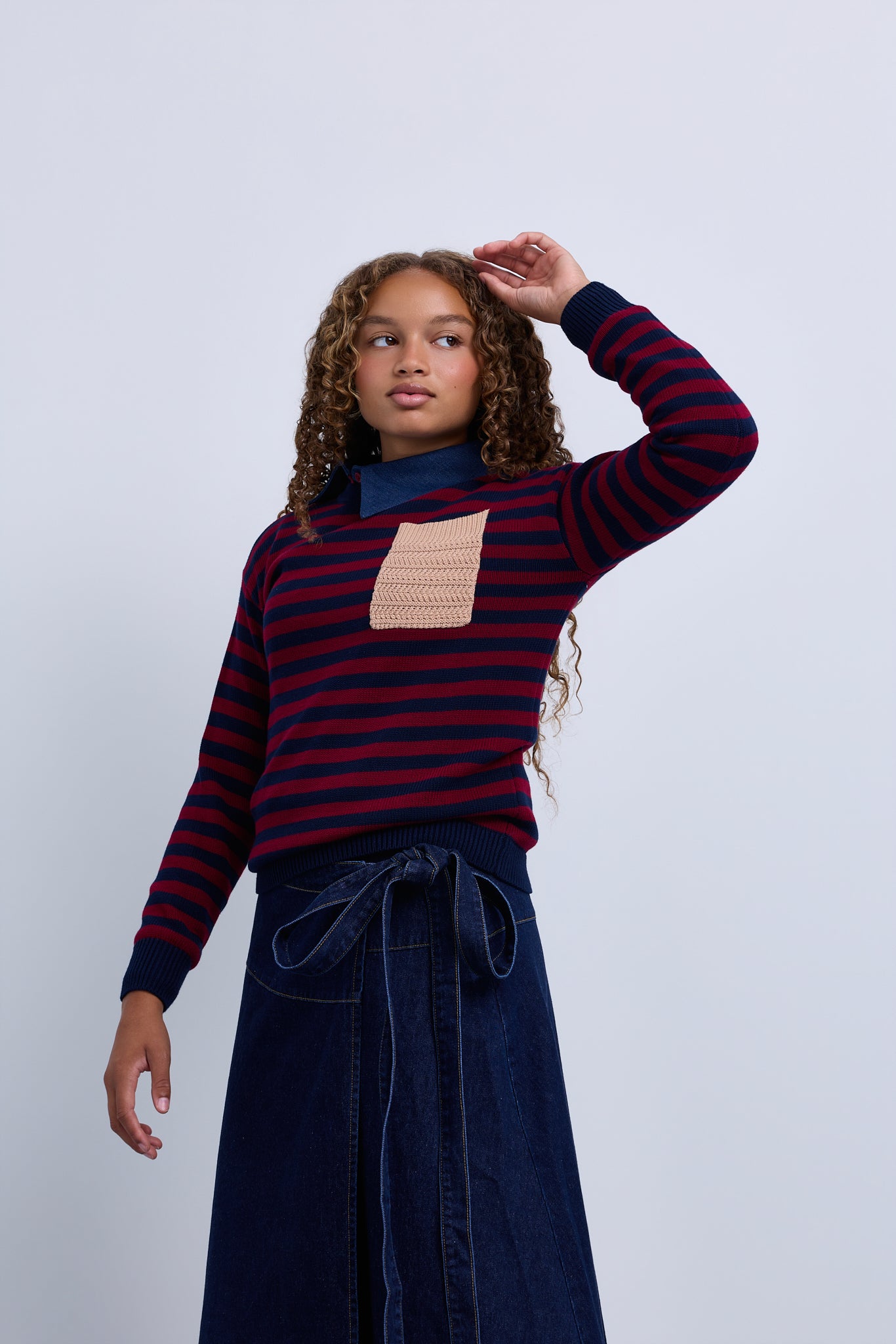 Striped Knit Top with Contrast Pocket