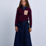 Striped Knit Top with Contrast Pocket