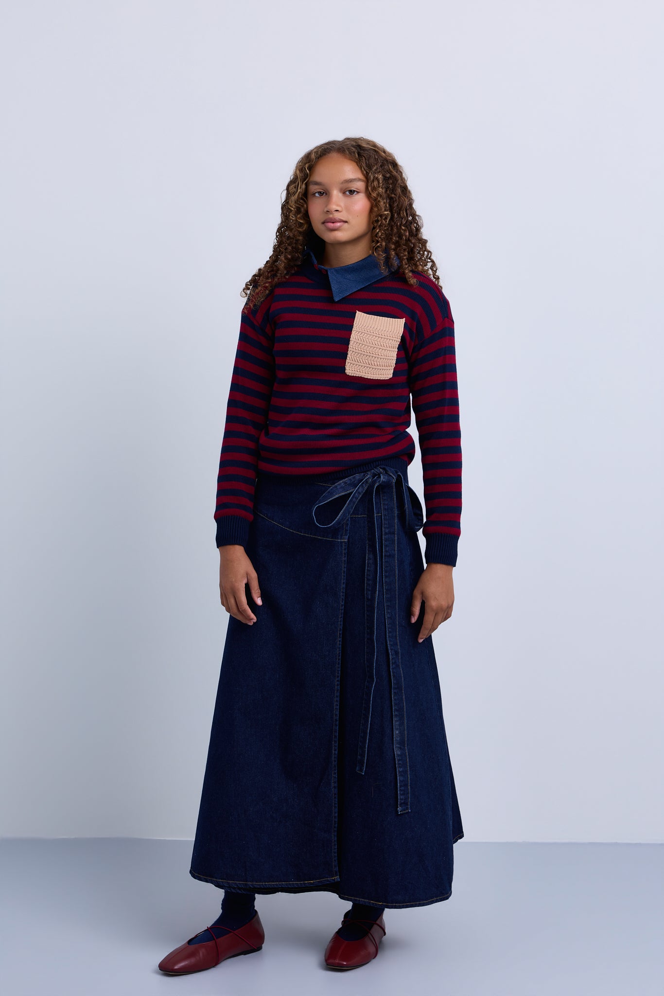 Striped Knit Top with Contrast Pocket