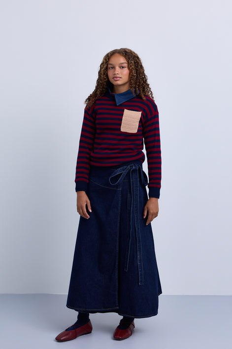 Striped Knit Top with Contrast Pocket