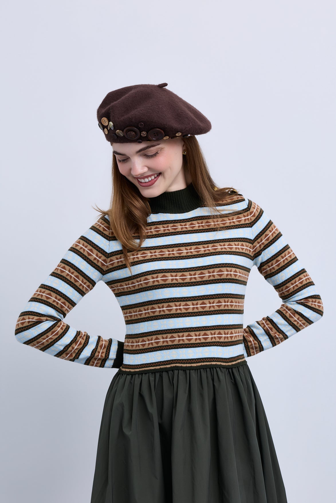Striped Knit Midi Dress with Pleated Skirt