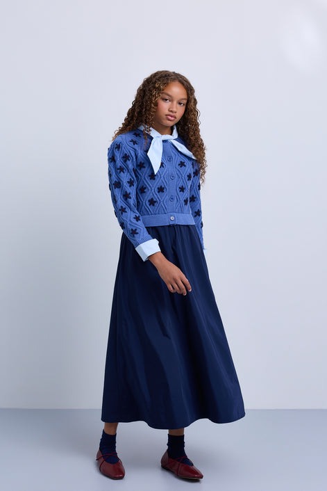 Polka Dot Knit Dress with Contrast Bow