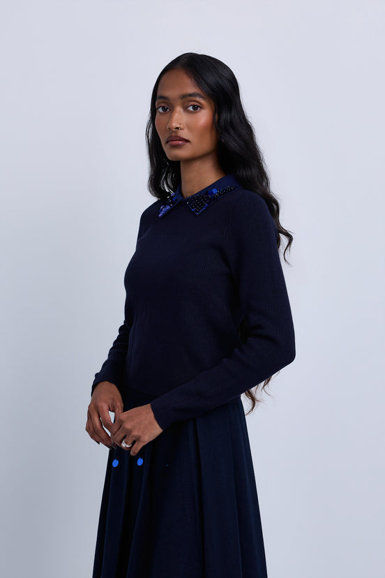 Beaded Collar Knit Sweater