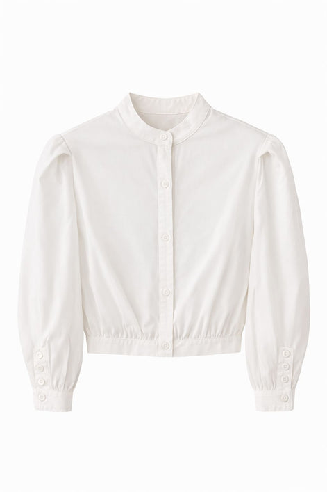 White Cotton Shirt with Button Detail Full Sleeve