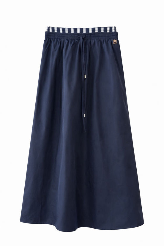 Pleated Maxi Skirt with Striped Waistband
