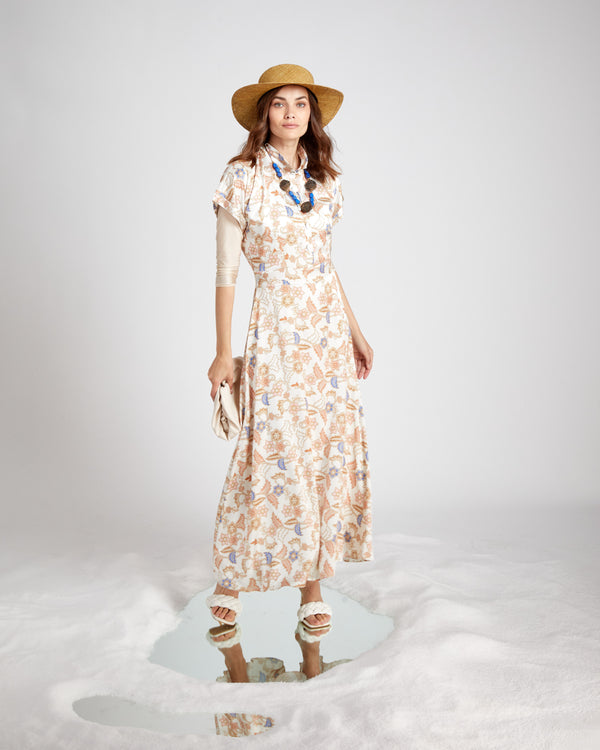 Wide Waistband Dress in Soft Paisley Print