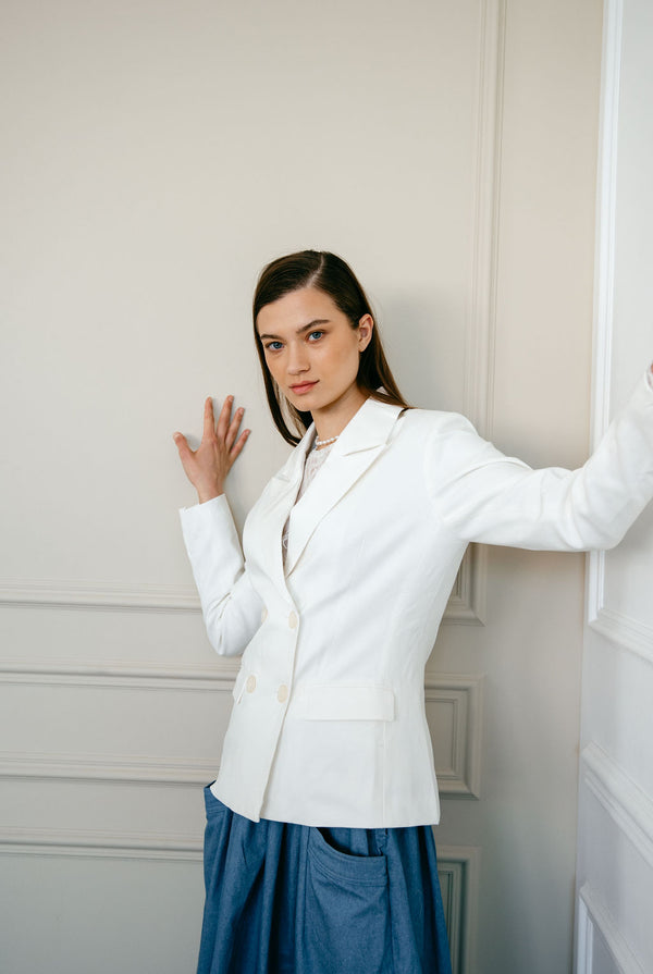 White Linen Double Breasted Blazer