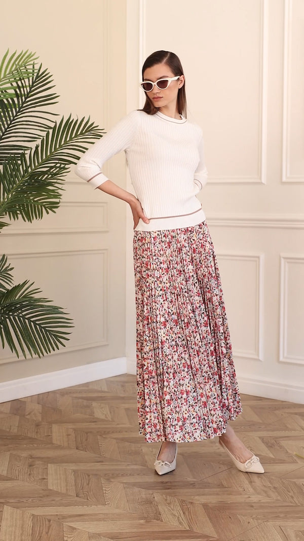 Maxi Pleat Skirt in Color Pop Floral Print
